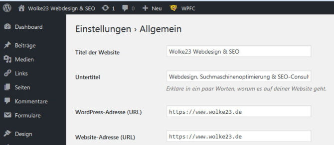 https wordpress einstellungen allgemein